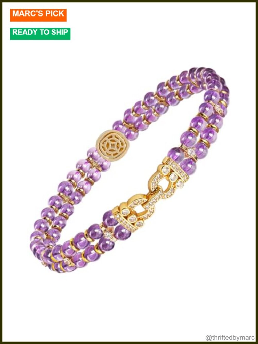 18K Gold Plated Natural Amethyst & CZ Double Row Tennis Bracelet Adjustable Gift